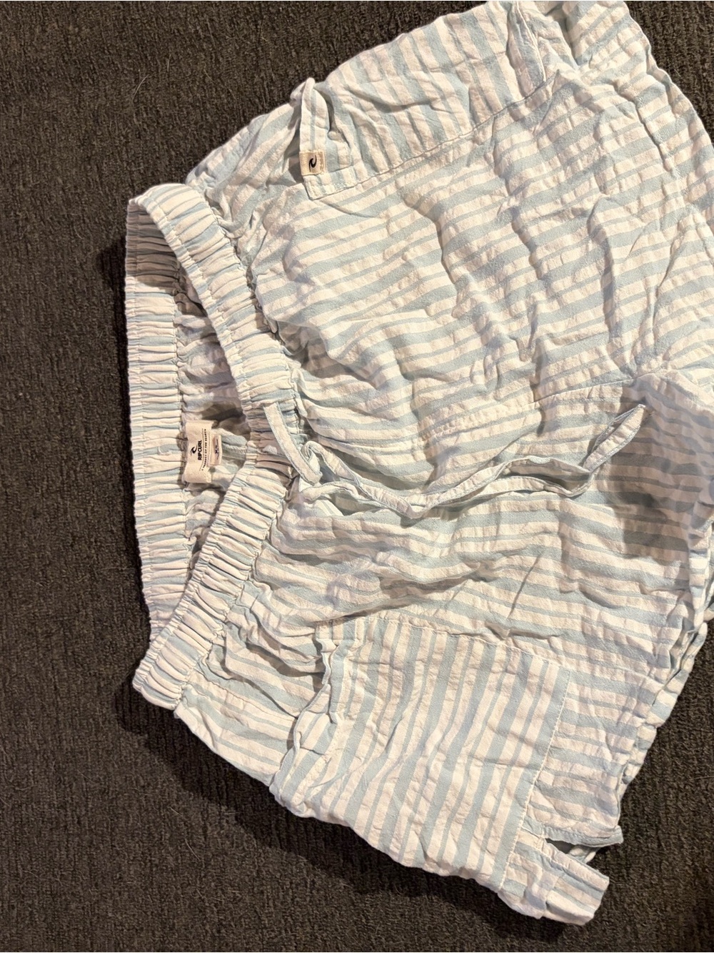 Women Light Blue and White Striped Cotton Shorts